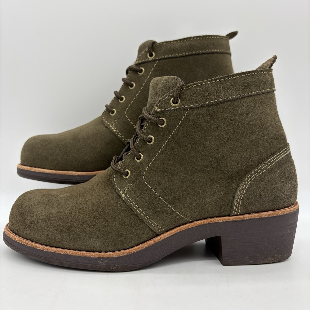 WORX by Red Wing Womens 7 Boots Olive Green Suede Steel Toe #5124 EUC
